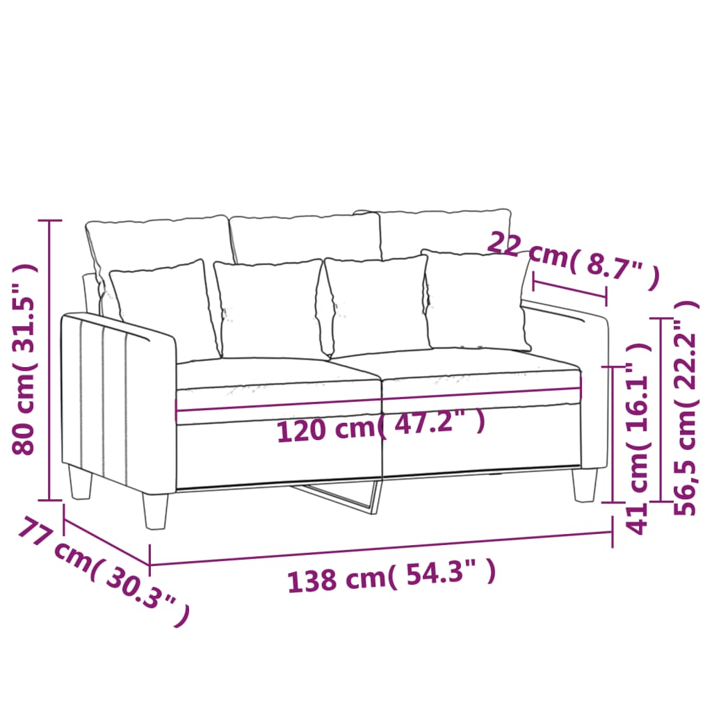 vidaXL 2 Sæta Sófi Svart 120 cm Efnisáklæði