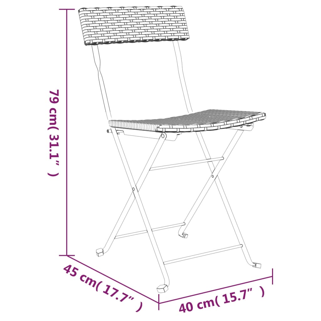 vidaXL 3 Stykkja Samanbrjótanlegt Bistro Sett Grátt Poly Rattan