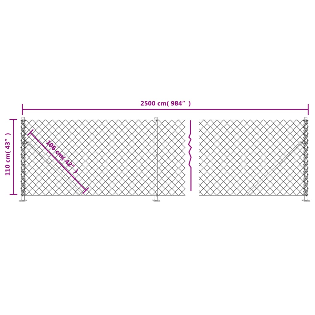 vidaXL Netagirðing með Jarðfestingu Silfurlituð 1,1x25 m