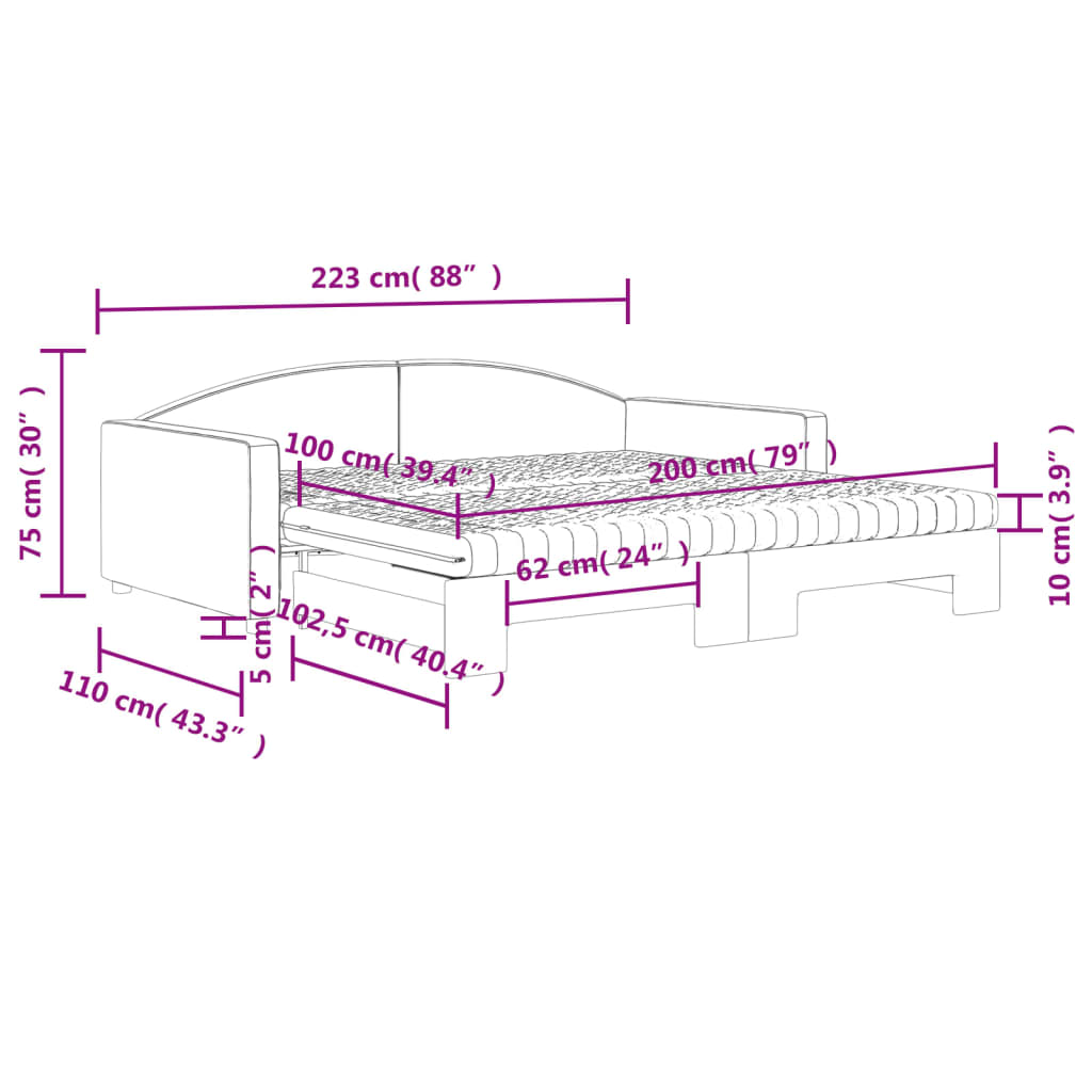 vidaXL Svefnsófi með Hjólaplötu Rjóma 100x200 cm Efni