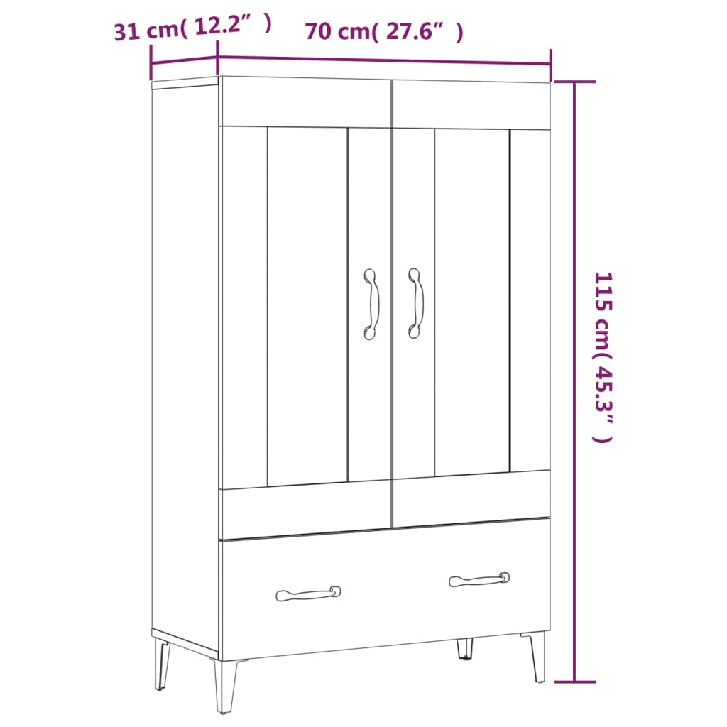 vidaXL Skenkur Hvítt 70x31x115 cm Samsettur Viður