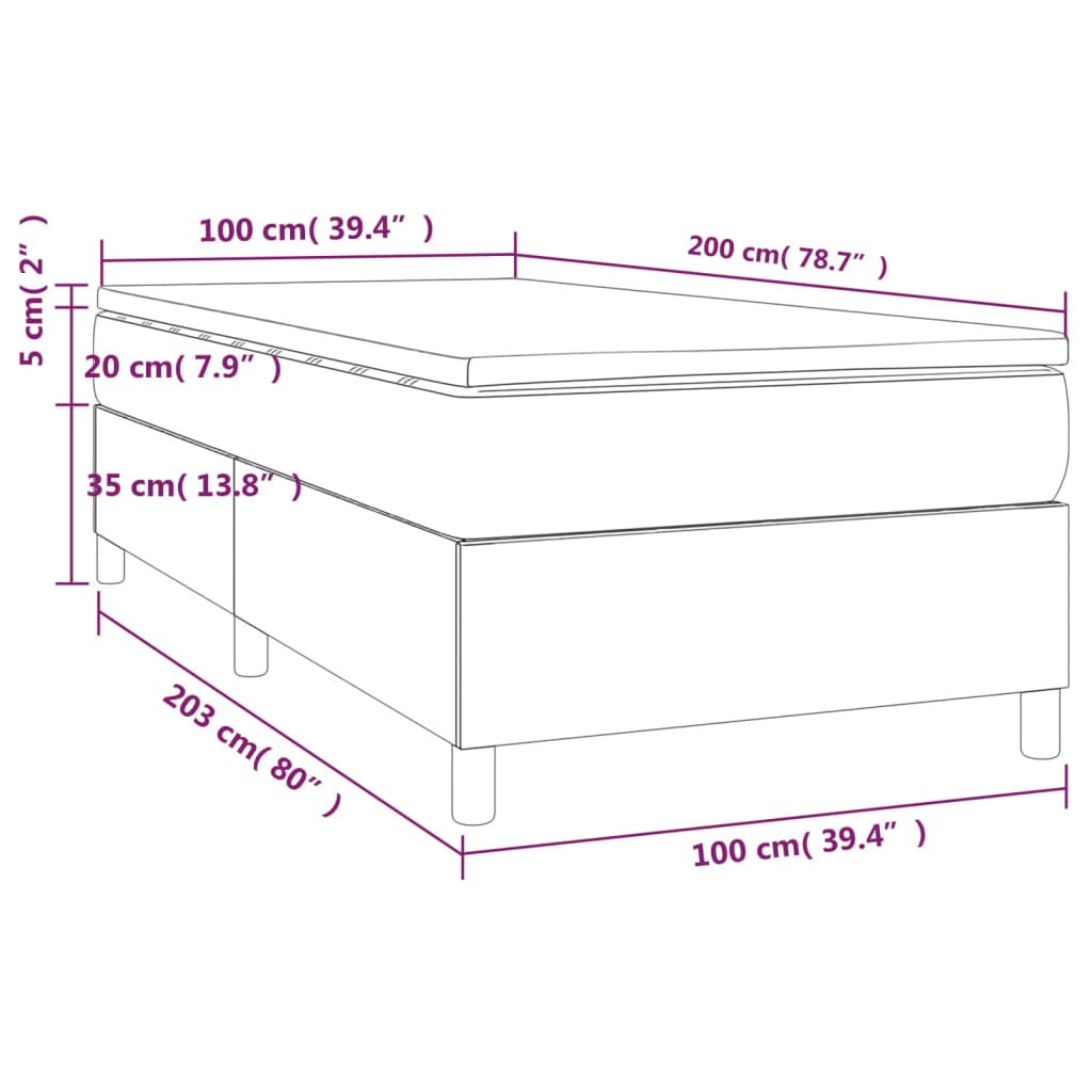 vidaXL Hólfað Springrúm með Dýnu Svart 100x200 cm Gervileður