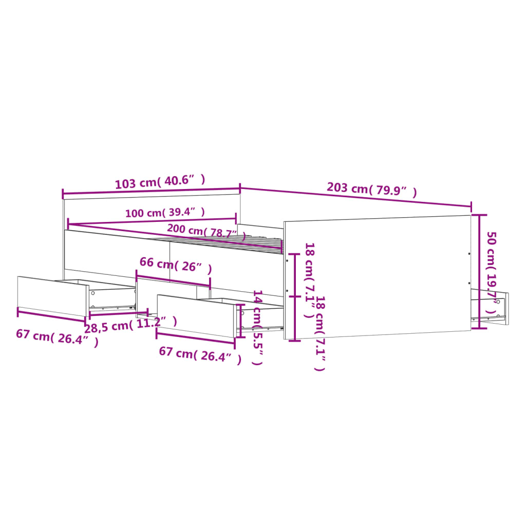 vidaXL Rúmgrind án Dýnu Sonoma Eikarlitur 100x200 cm