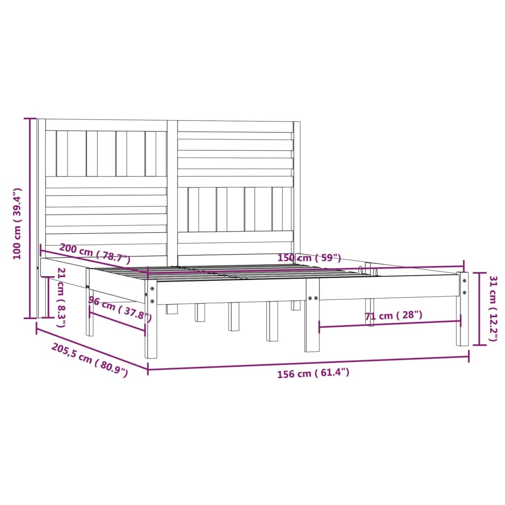 vidaXL Rúmgrind án Dýnu Hvítur 150x200 cm Gegnheil Fura