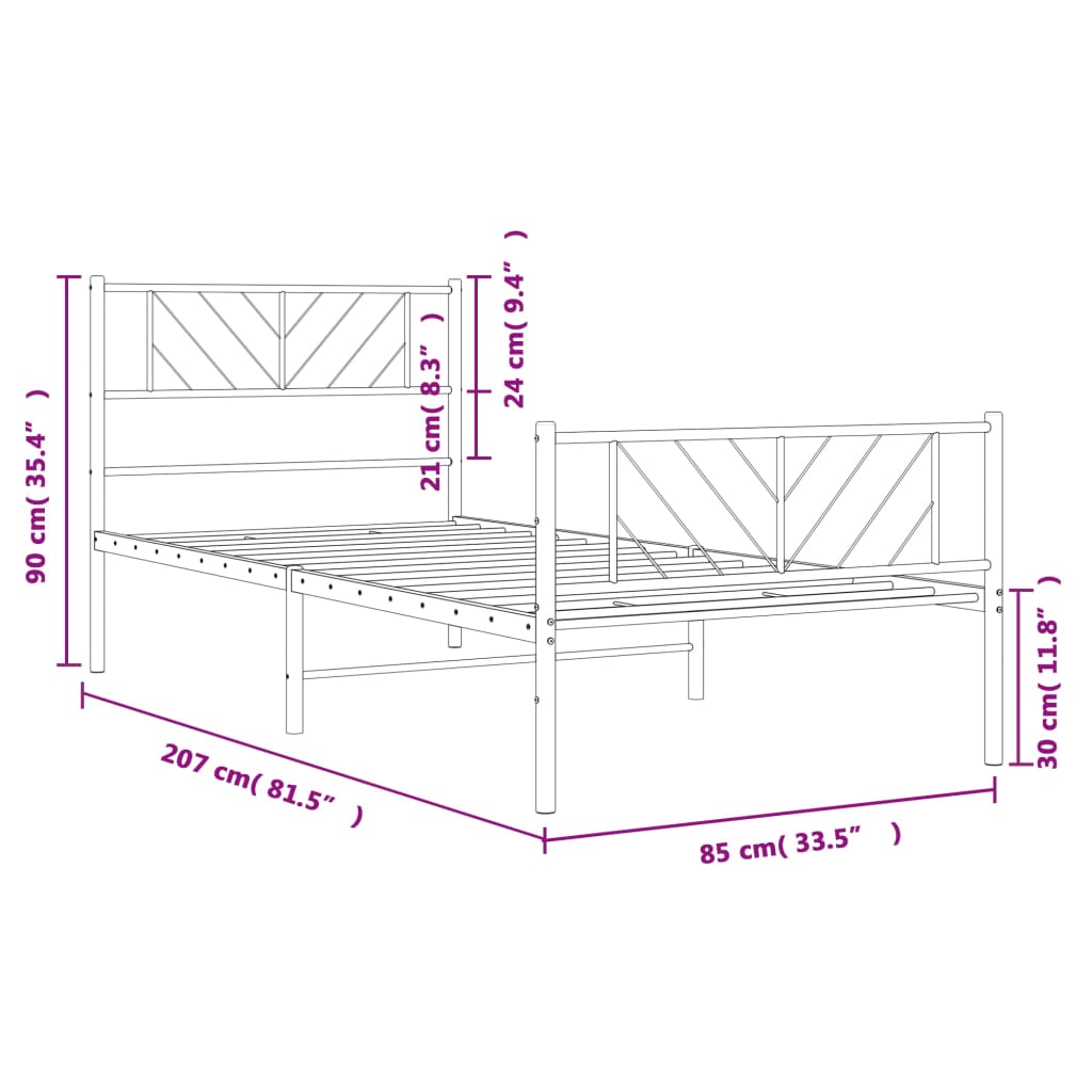 vidaXL Rúmgrind úr Málmi með Höfuðgafli & Fótagafli Hvít 80x200 cm