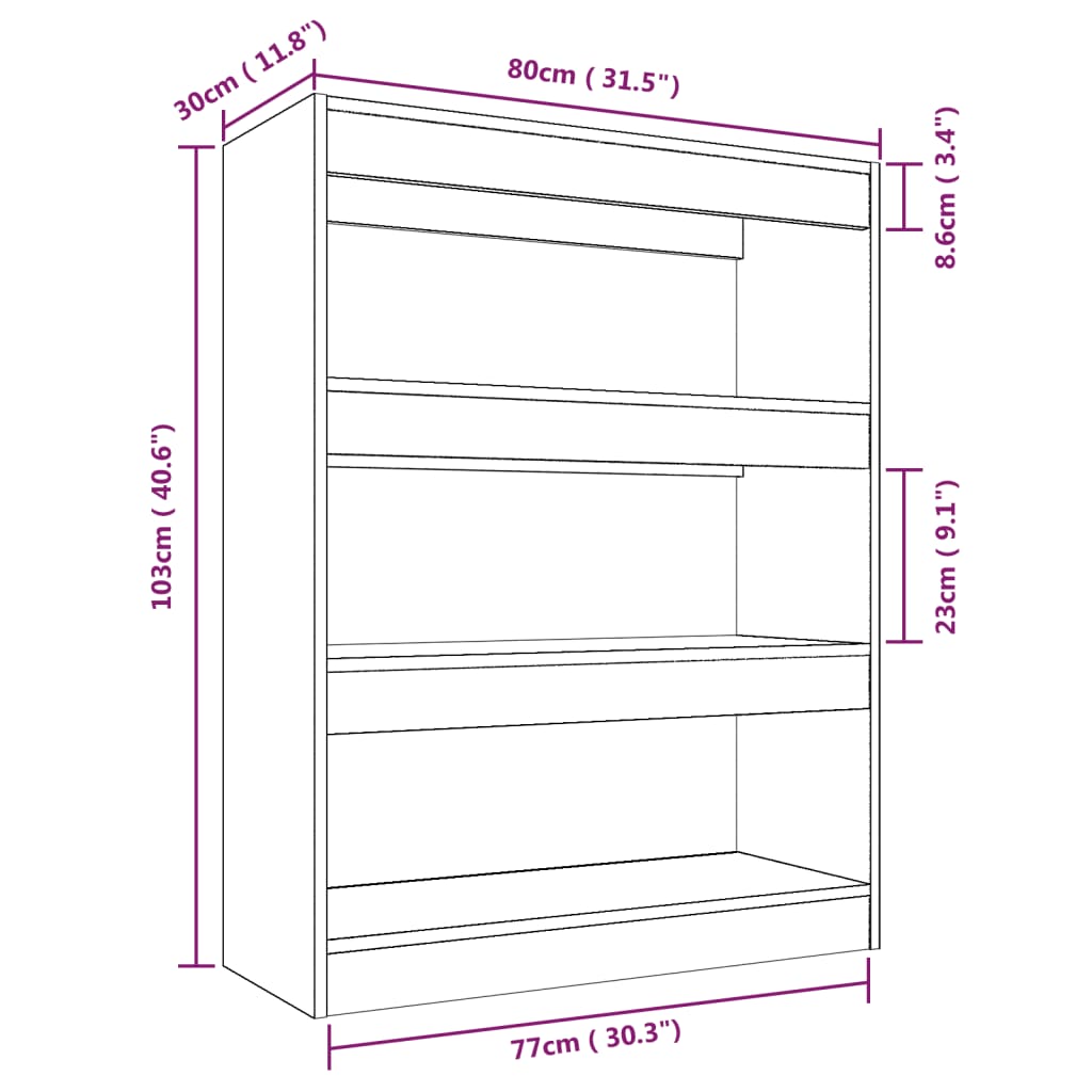 vidaXL Bókahilla/Skilrúm Háglans Hvítt 80x30x103 cm Samsettur viður