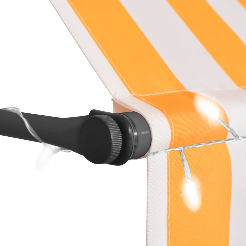 vidaXL Handvirk Útdraganleg Markísa með LED 200cm Hvít og Appelsínugul