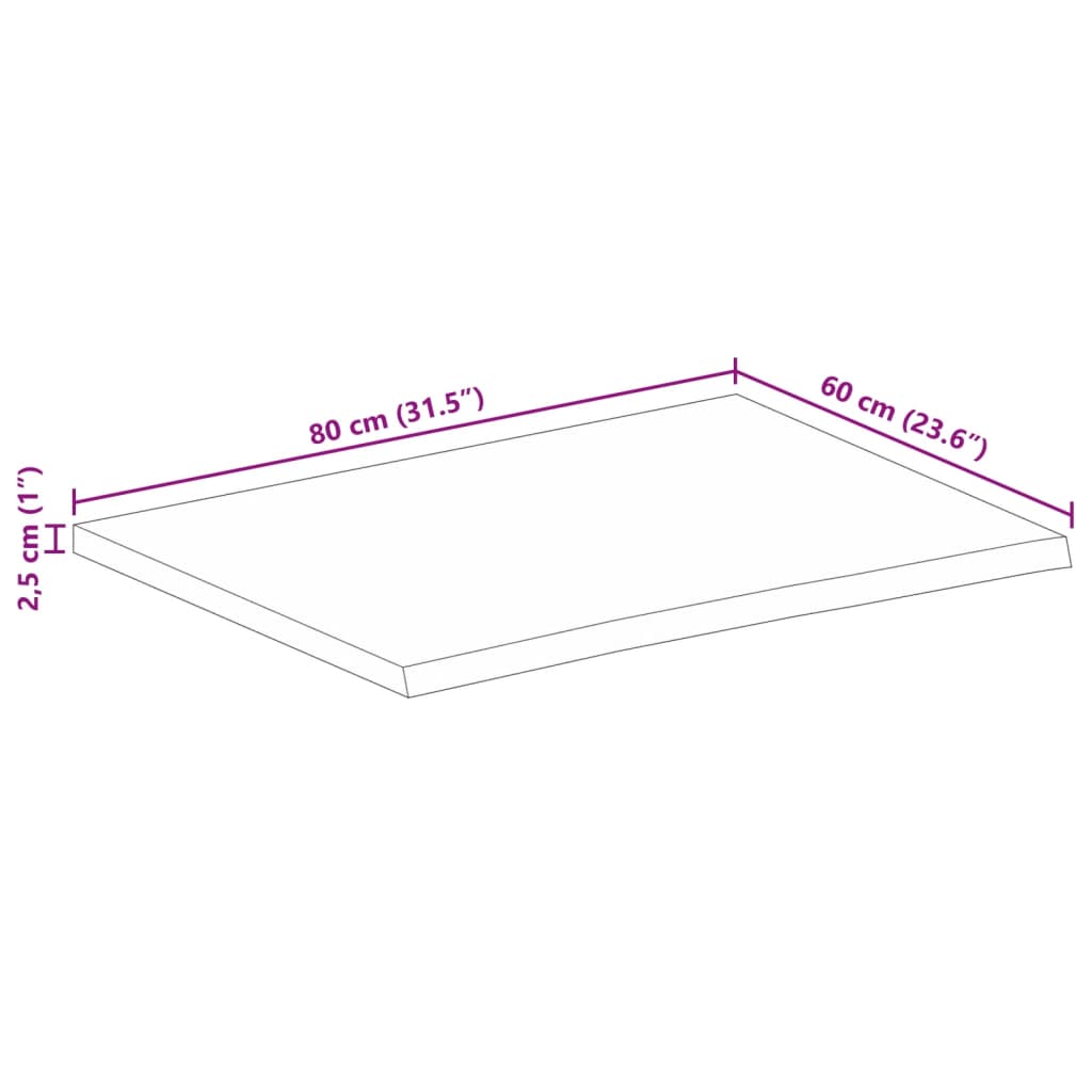 vidaXL Borðplata með Náttúrulegum Brúnum 80x60x2,5 cm Mangóviður