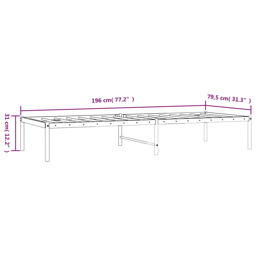 vidaXL Rúmgrind úr Málmi Hvít 75x190 cm