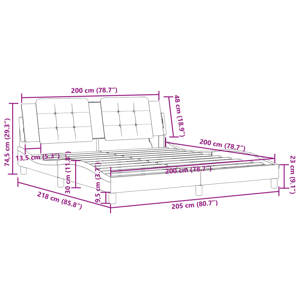 vidaXL Rúmgrind með LED án Dýnu Grá 200x200 cm