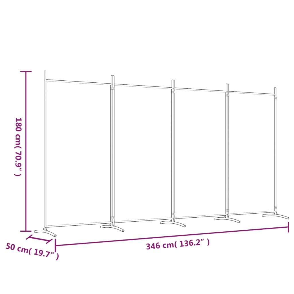 vidaXL 4-Plötu Skilrúm Svart 346x180 cm Tauáklæði