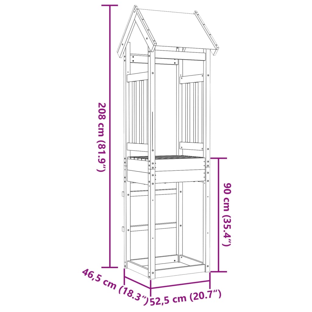 vidaXL Leikturn 52,5x46,5x208 cm Gegnheil Douglasgreni