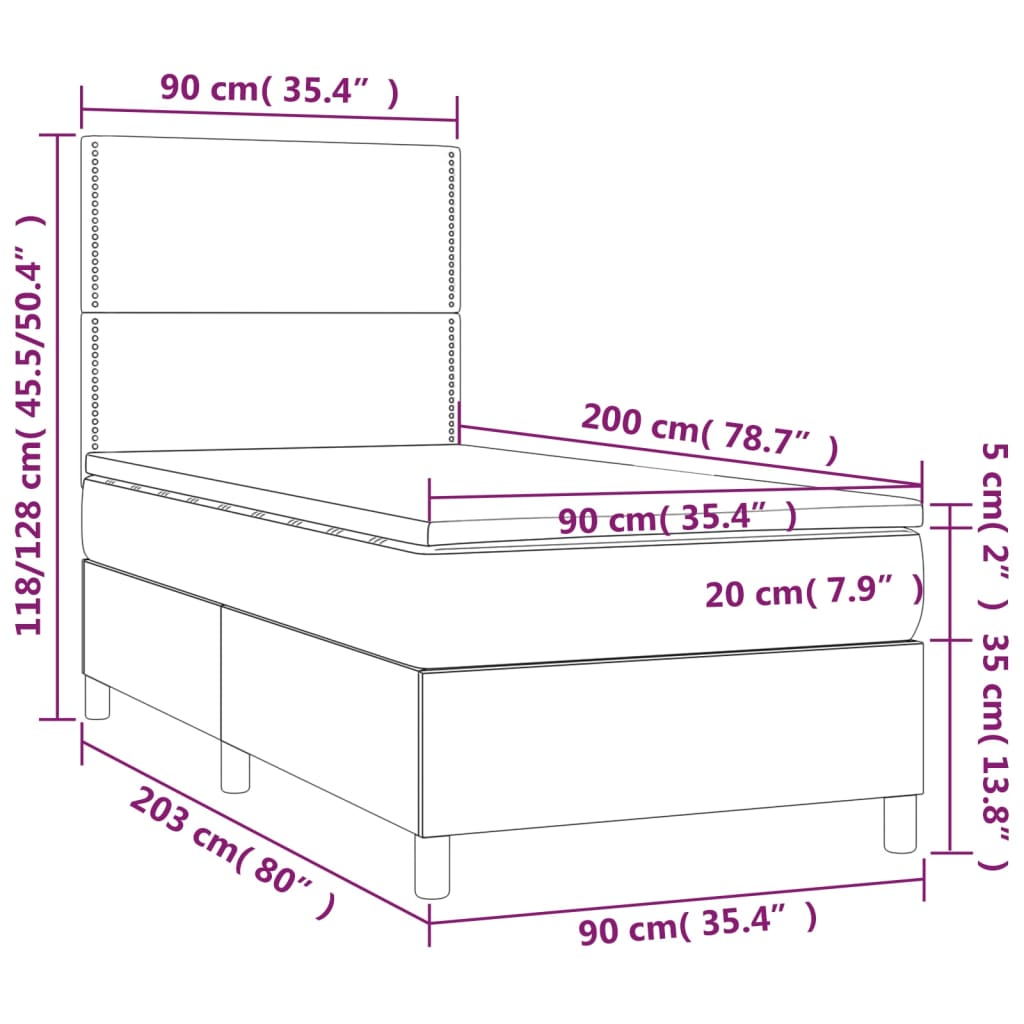 vidaXL Hólfað Springrúm Svart 90x200 cm Tauefni