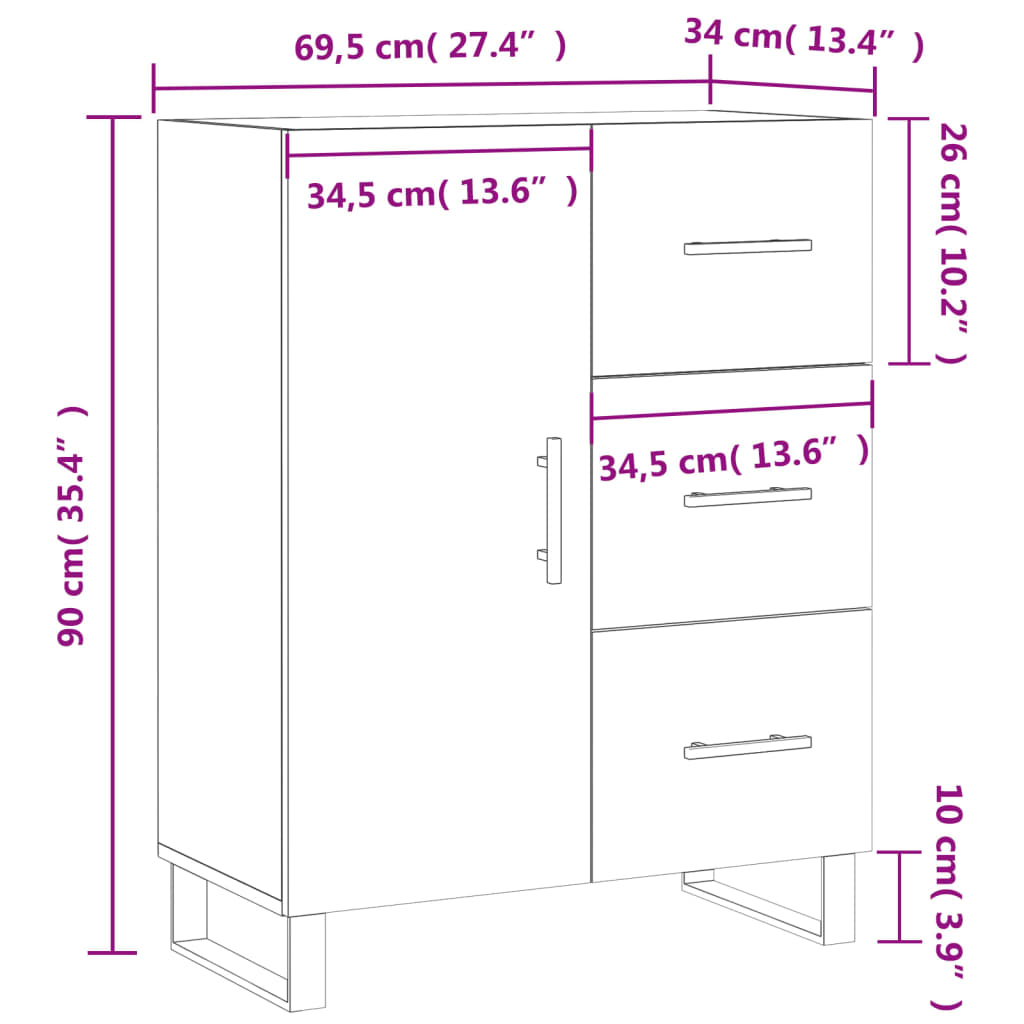 vidaXL Skenkur Steypugrár 69,5x34x90 cm Samsettur Viður