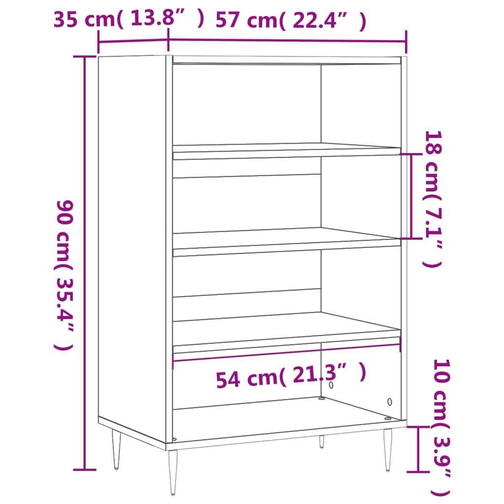 vidaXL Hár Skápur Hvítur 57x35x90 cm Samsettur Viður