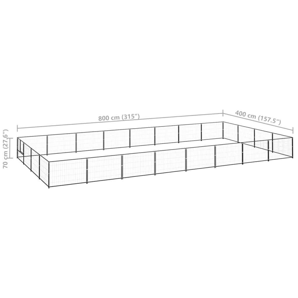 vidaXL Hundabyrgi Svart 32 m² Stál