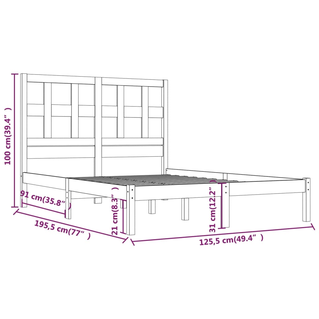 vidaXL Rúmgrind Hvít 120x190 cm Gegnheil Fura Lítil Tvíbreið