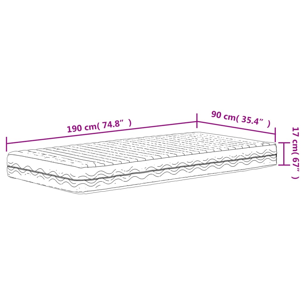 vidaXL Svampdýna Hvít 90x190 cm Stífleiki H2 H3