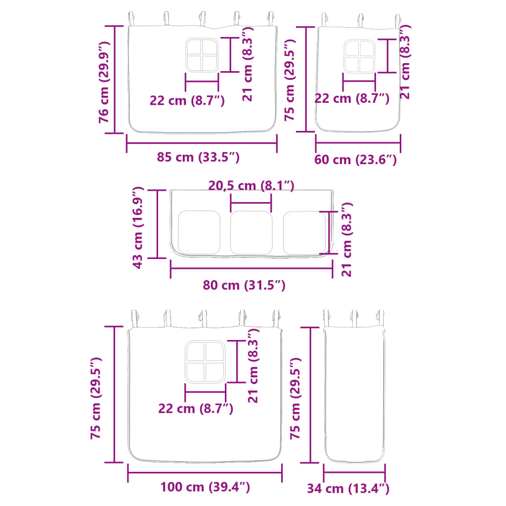 vidaXL Krakkakoja með Gluggatjöldum Bleikur 90x200 cm Gegnheil Fura