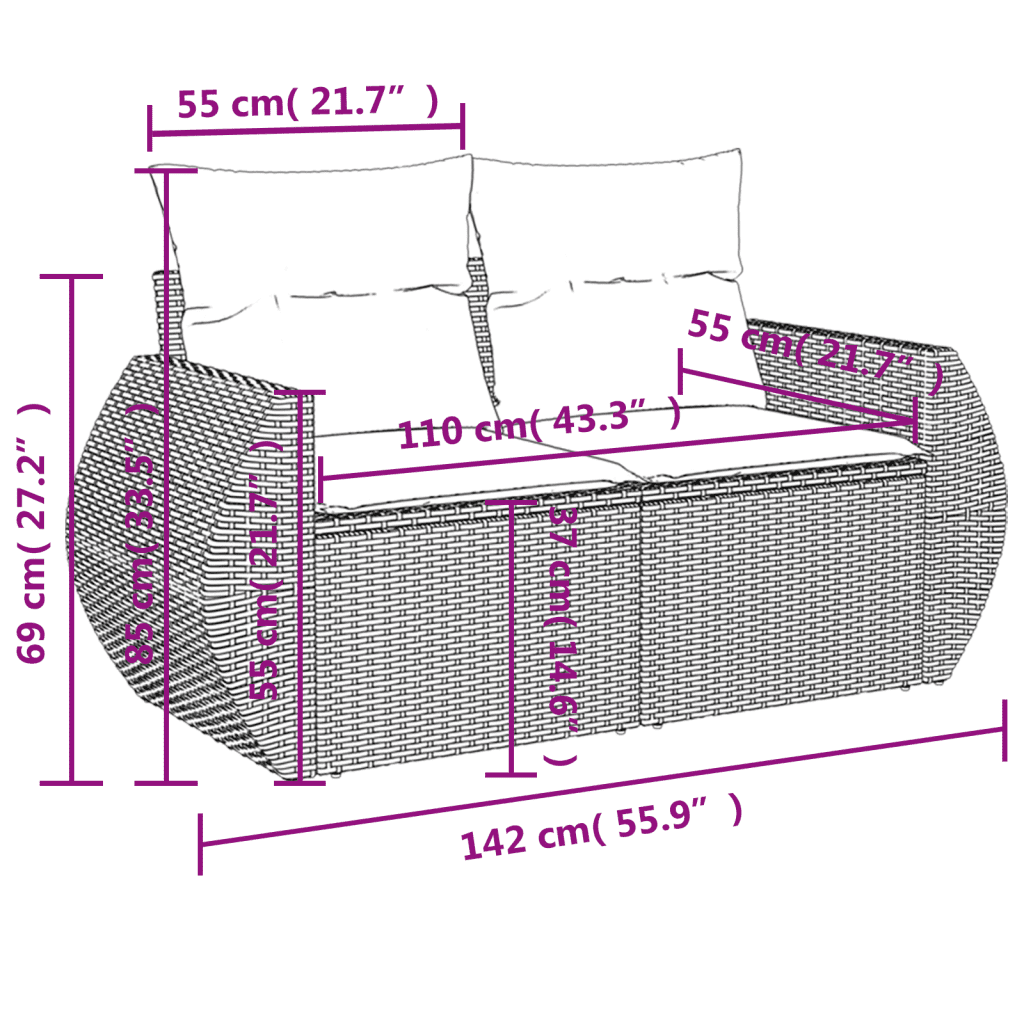 vidaXL 6 -Hluta Garðsófasett með Sessum Grátt Pólýrattan