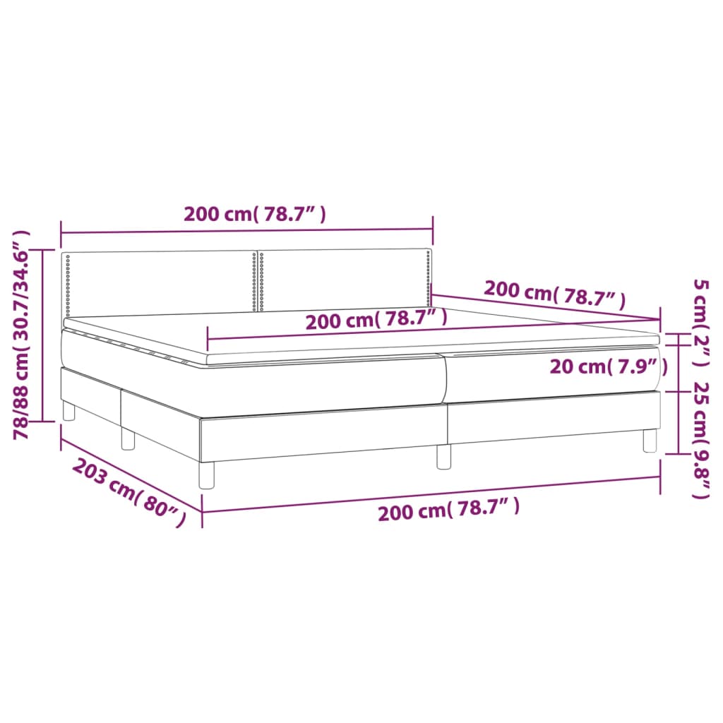 vidaXL Hólfað Springrúm með Dýnu&LED Svart 200x200 cm Gervileður