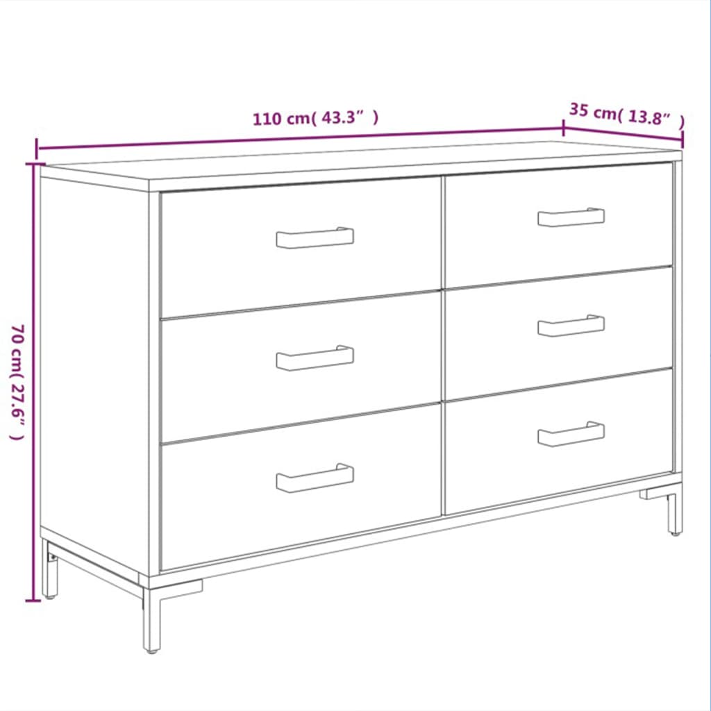 vidaXL Skenkur Svartur 110x35x70 cm Gegnheil Fura