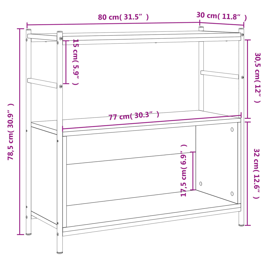 vidaXL Bókahilla Brún Eik 80x30x78,5 cm Samsettur Viður og Járn