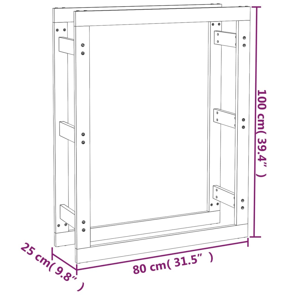  vidaXL Eldiviðarrekki Grár 80x25x100 cm Gegnheil Fura