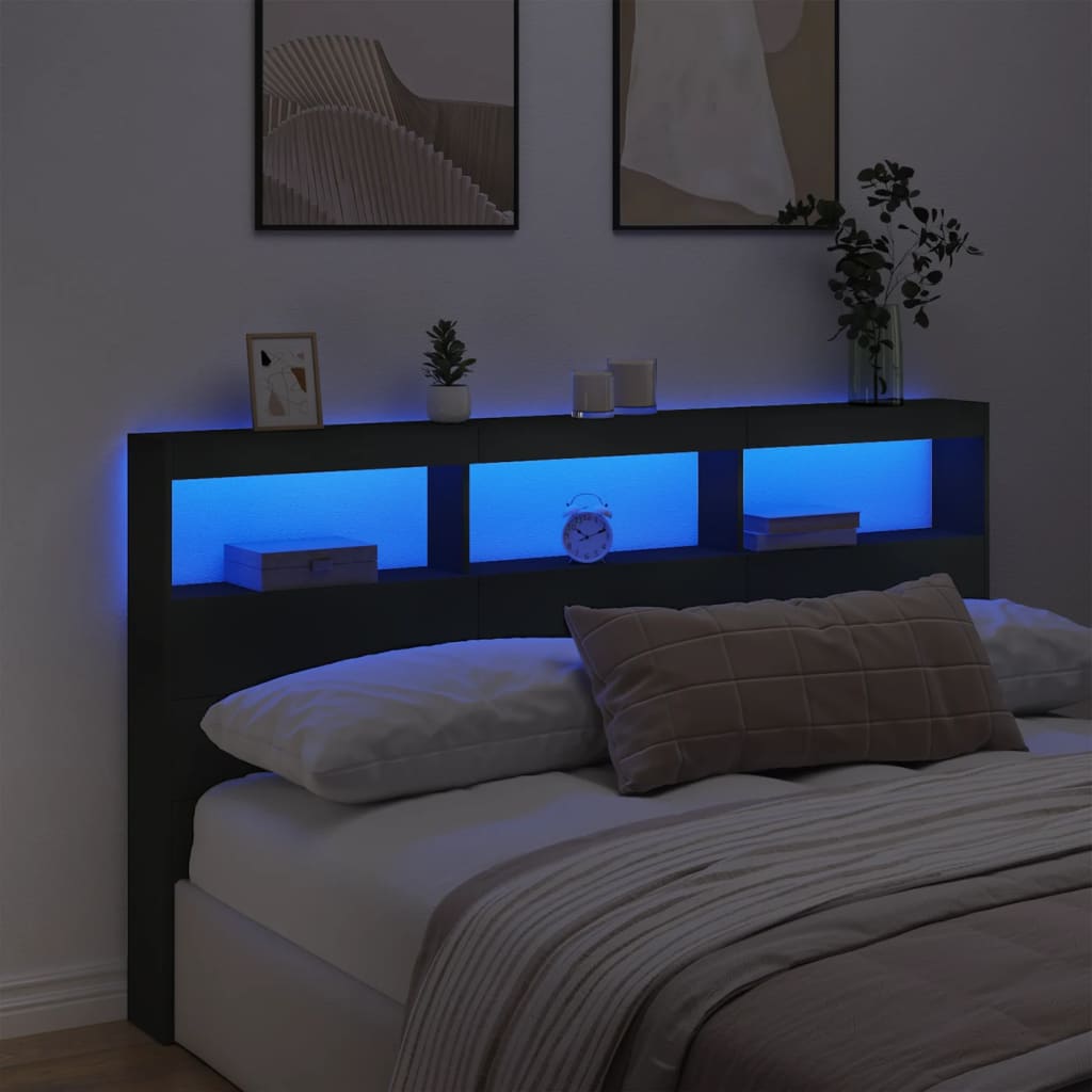 vidaXL Höfðagaflsskápur með LED Svartur 180x17x102 cm