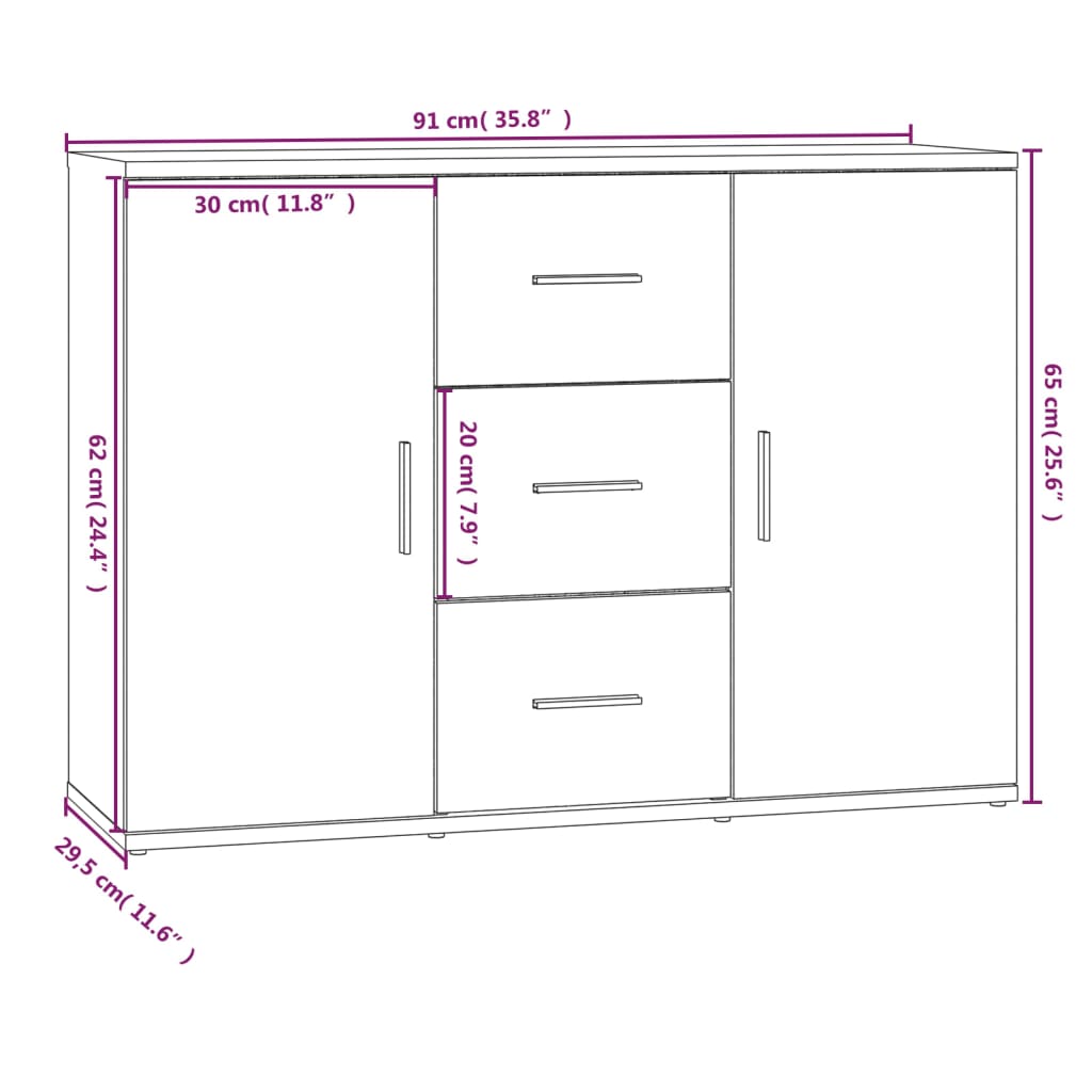 vidaXL Skenkur Reyklituð Eik 91x29,5x65 cm Samsettur Viður