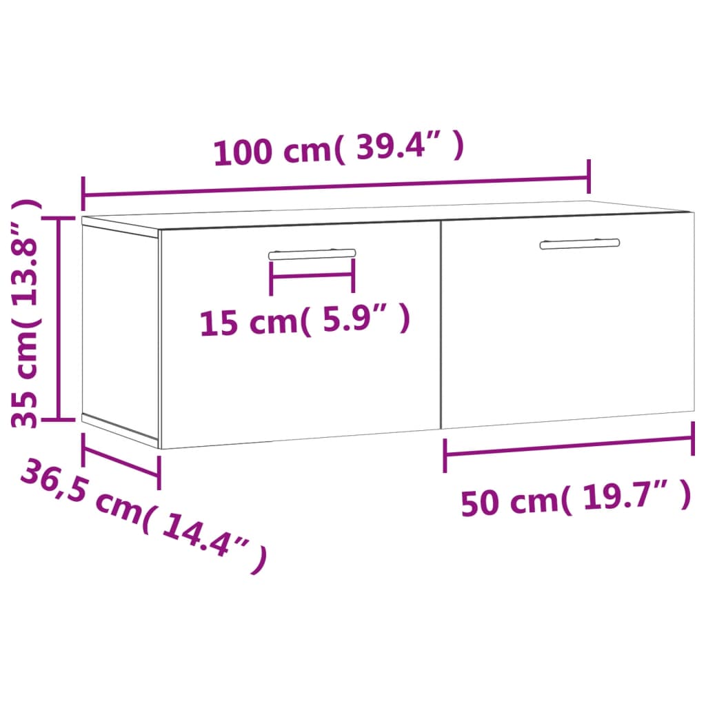 vidaXL Veggskápur Svartur 100x36,5x35 cm Samsettur Viður