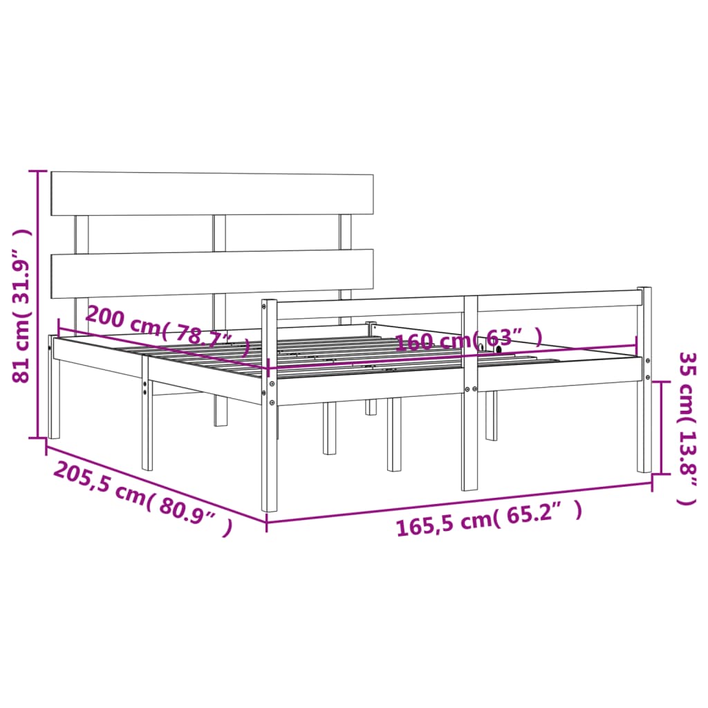 vidaXL Rúm fyrir Eldra Fólk án Dýnu 160x200 cm Gegnheil Viður