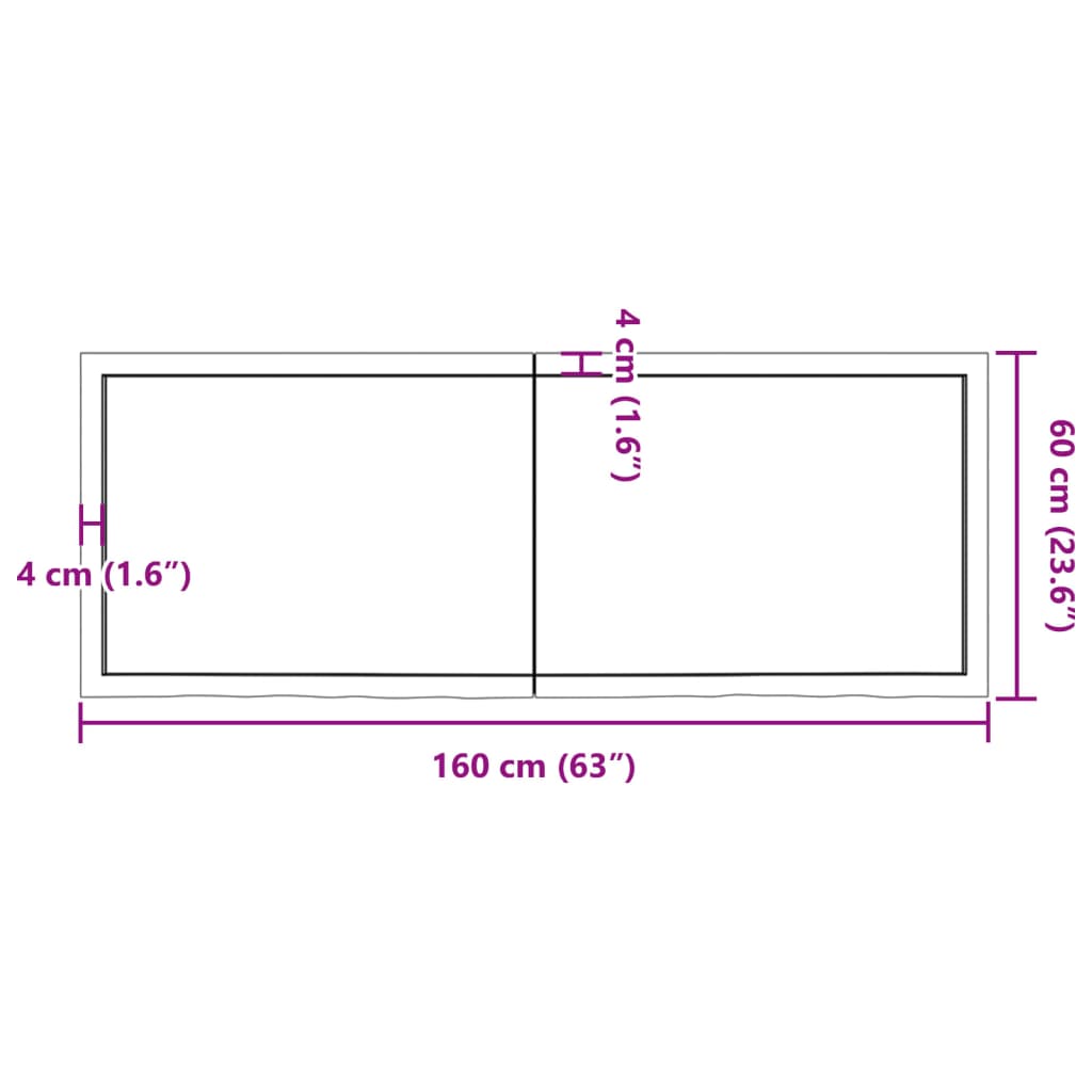 vidaXL Borðplata Dökkbrún 160x60x(2-6) cm Meðhöndluð Gegnheil Eik