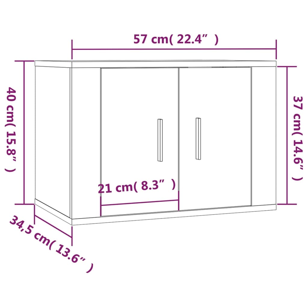 vidaXL Vegghengdir Sjónvarpsskápar 3 stk. Hvítir 57x34,5x40 cm