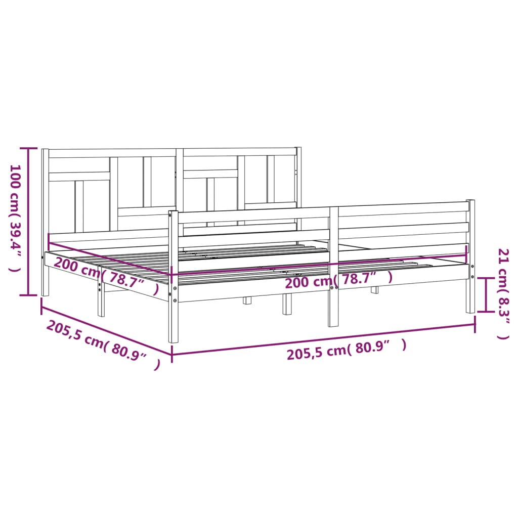 vidaXL Rúmgrind án Dýnu 200x200 cm Gegnheil Viður