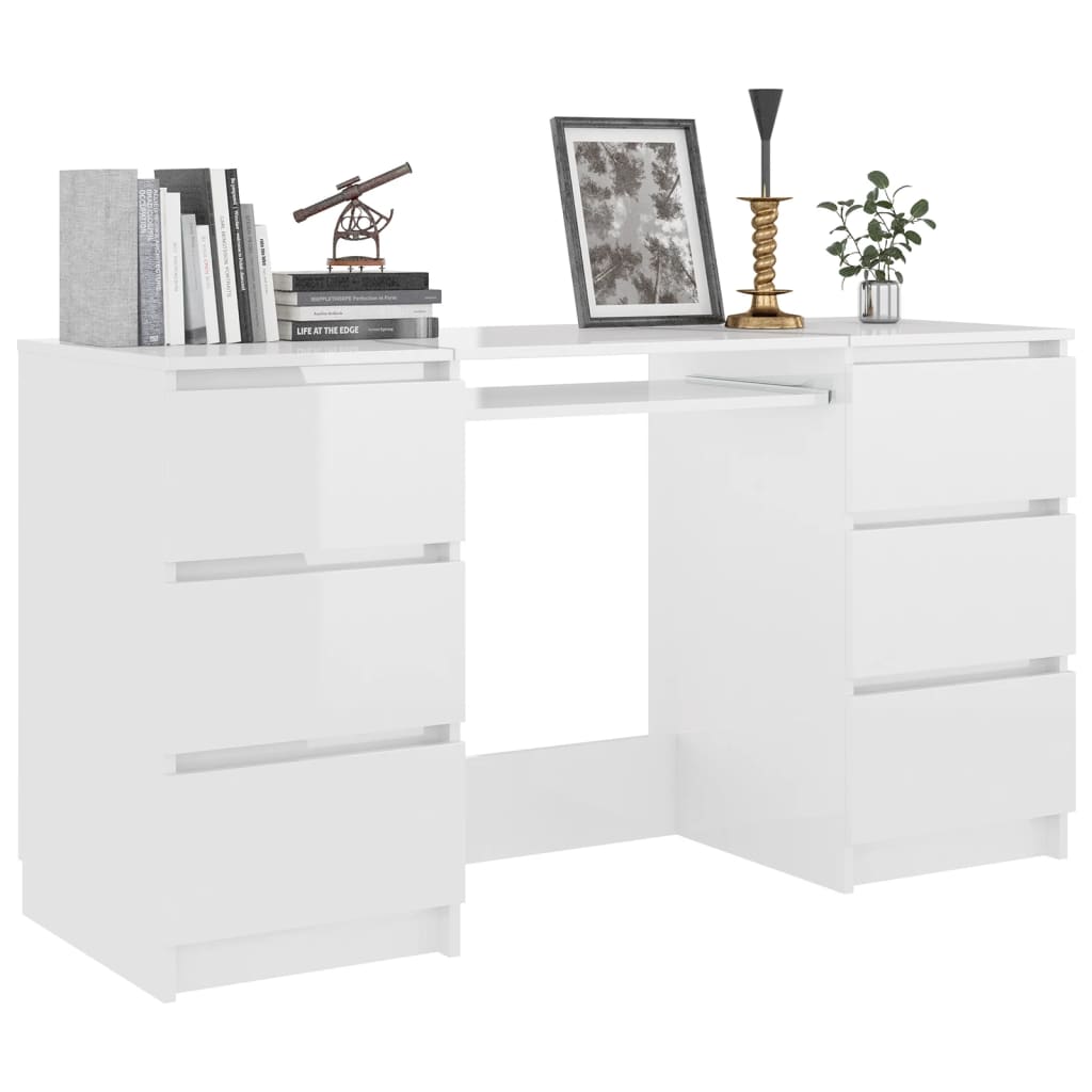 800816 vidaXL Writing Desk High Gloss White 140x50x77 cm Chipboard