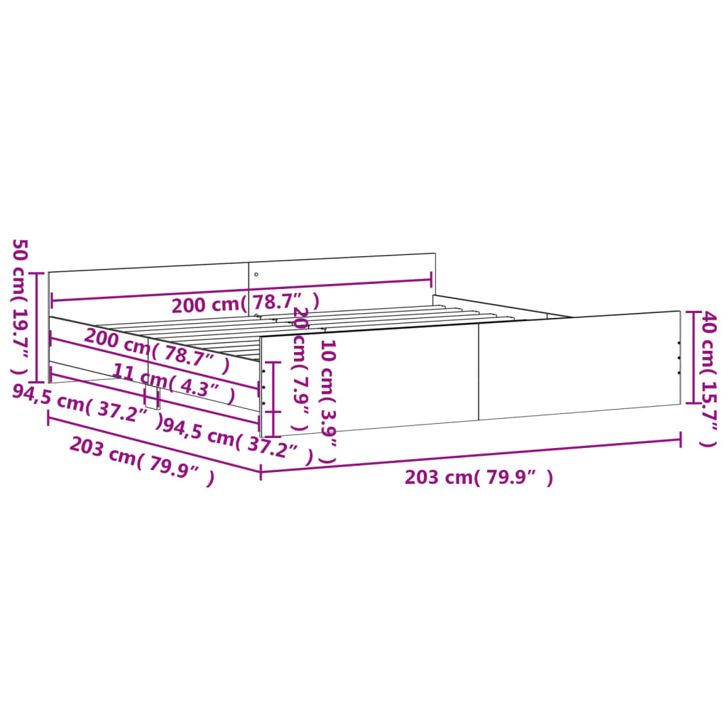 vidaXL Rúmgrind án Dýnu Svört 200x200 cm