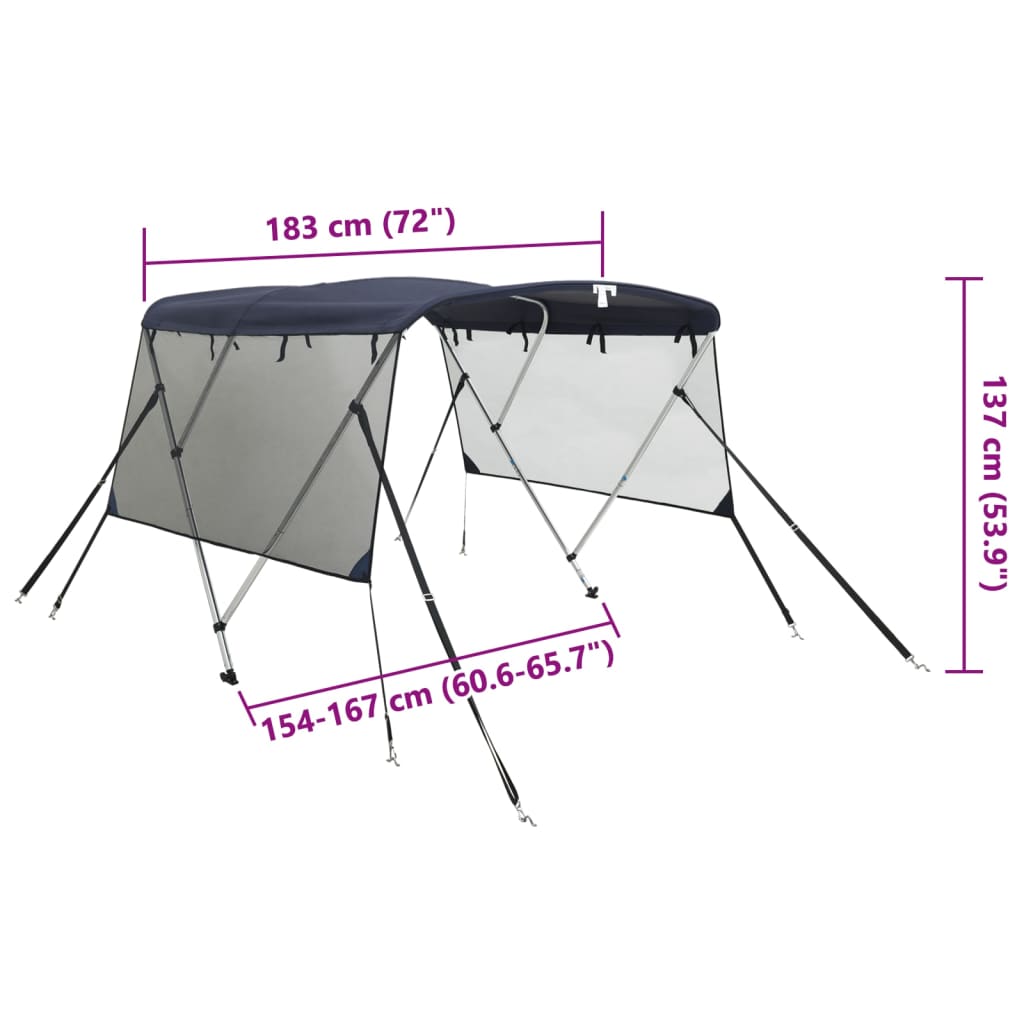 vidaXL 3-boga Biminiskyggni með Hliðarveggjum 183x(154-167)x137 cm