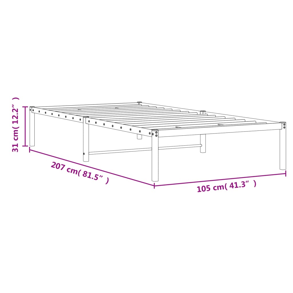 vidaXL Rúmgrind úr Málmi Svört 100x200 cm