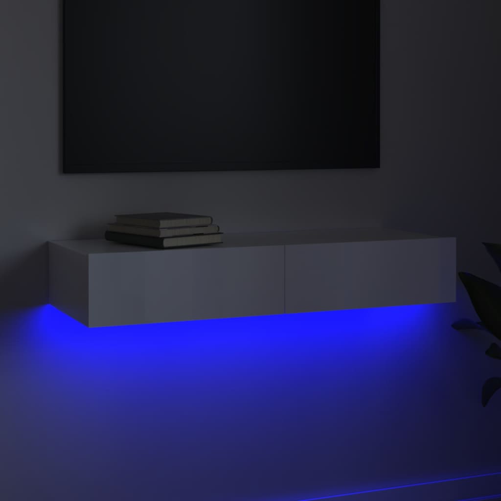 vidaXL Sjónvarpsskápur með LED ljósum Háglans Hvítur 90x35x15,5 cm