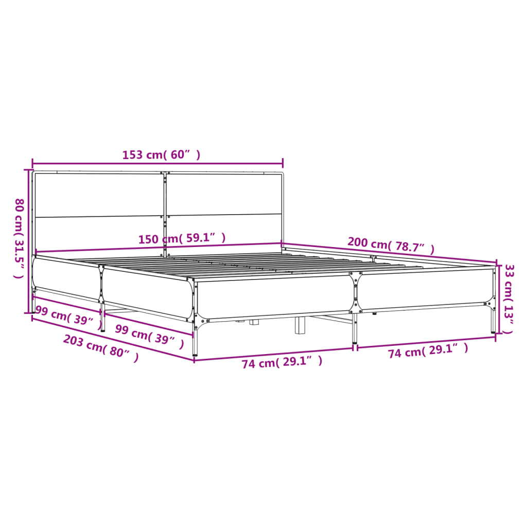 vidaXL Rúmgrind án Dýnu Reyktóna Eikarlitur 150x200 cm