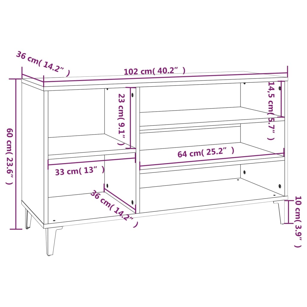 vidaXL Skóskápur Brúnn Eikarlitur 102x36x60 cm Samsettur Viður