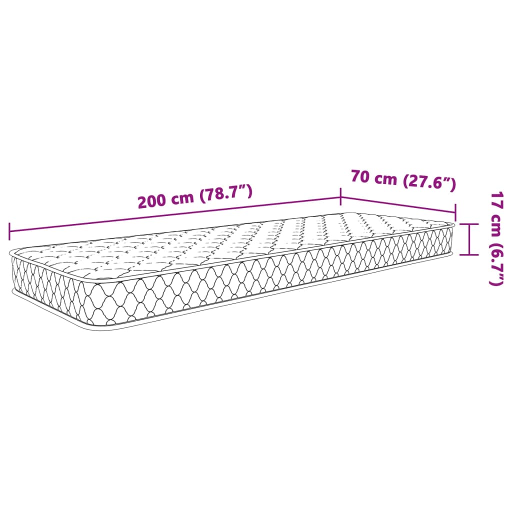 vidaXL Minnissvampýna Hvít 70x200x17 cm