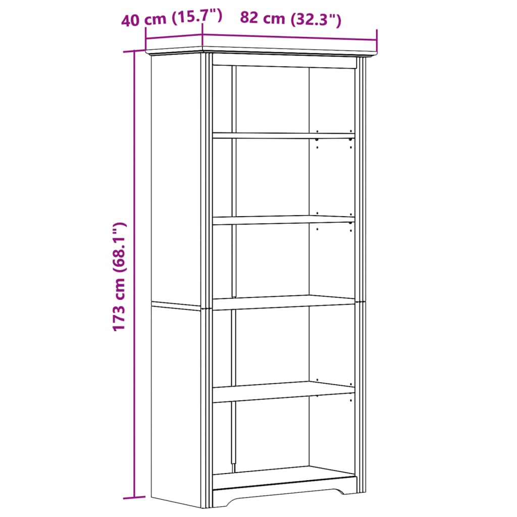 vidaXL Bókaskápur BODO Hvítur 82x40x173 cm Gegnheil Fura 5-stig