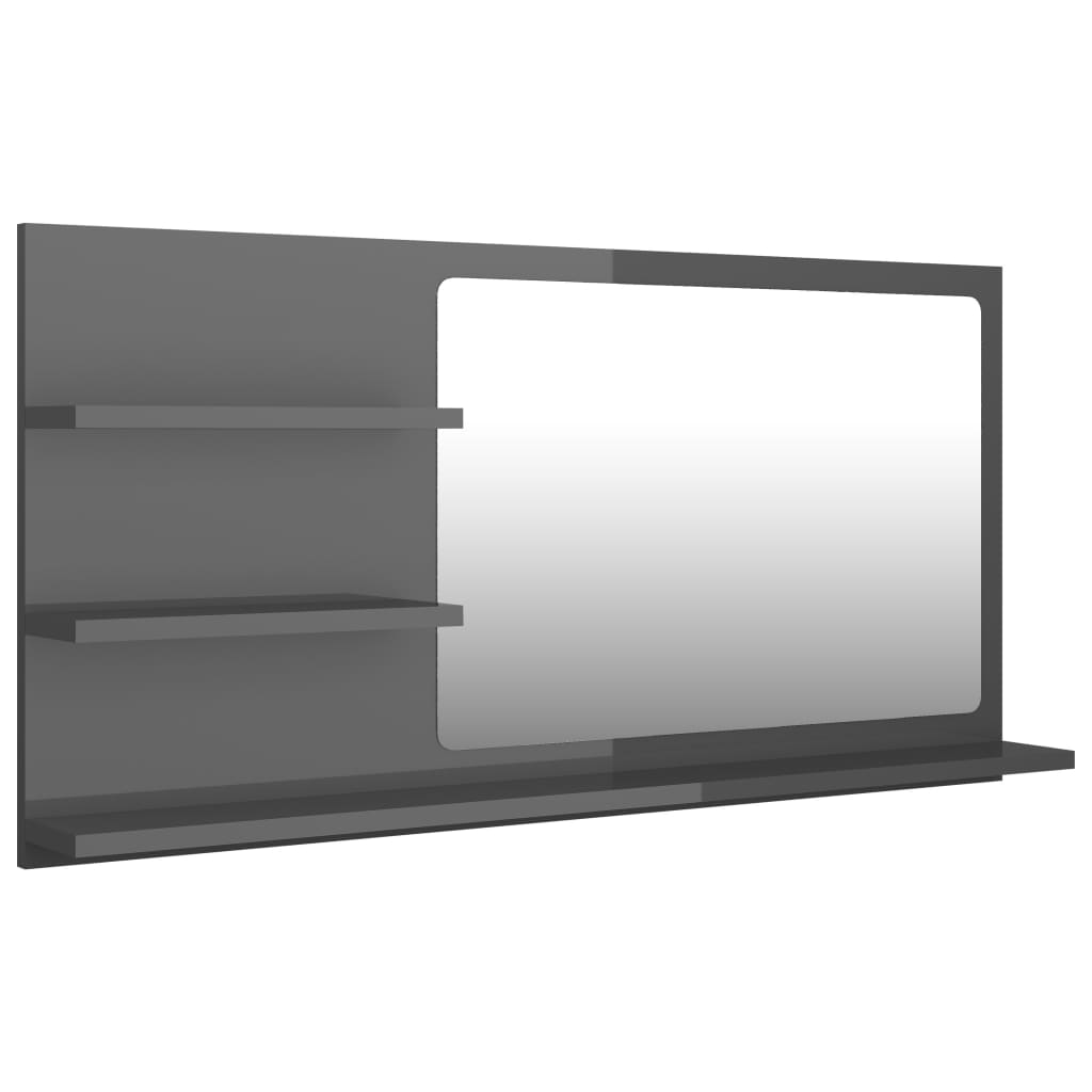 805023 vidaXL Bathroom Mirror High Gloss Grey 90x10,5x45 cm Chipboard