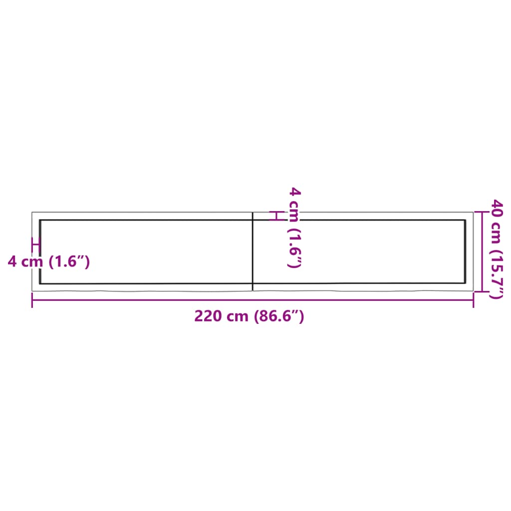 vidaXL Baðherbergisborðplata 220x40x(2-6) cm Ómeðhöndlaður Viður