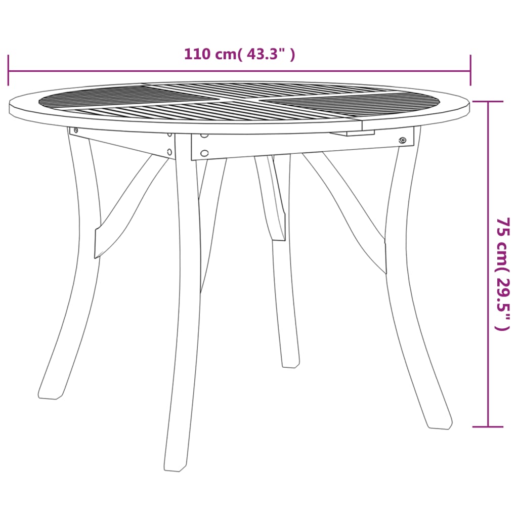 vidaXL Garðborð Ø 110 cm Gegnheill Akasíuviður