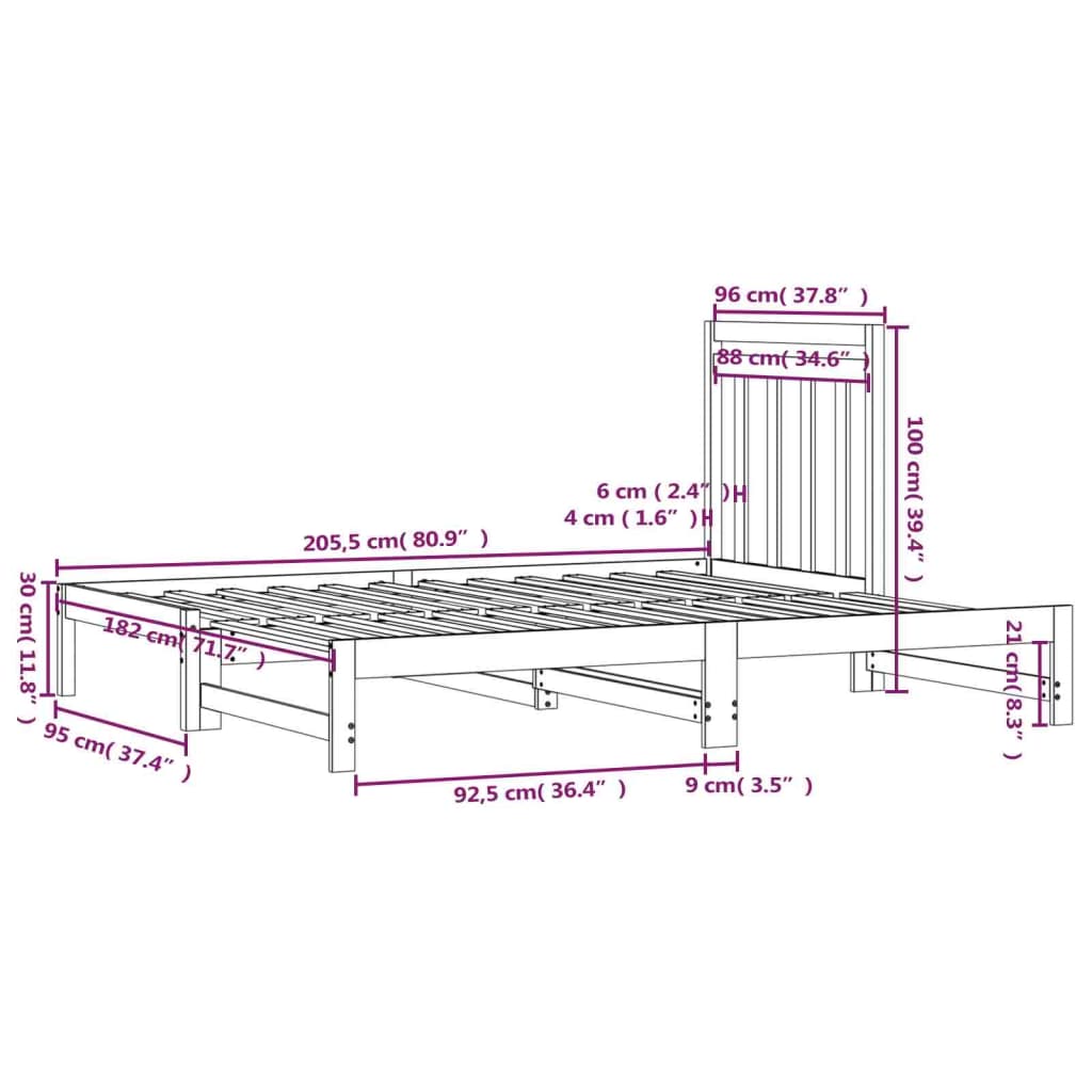 vidaXL Útdraganlegur Svefnsófi án Dýnu Svart 2x(90x200)cm