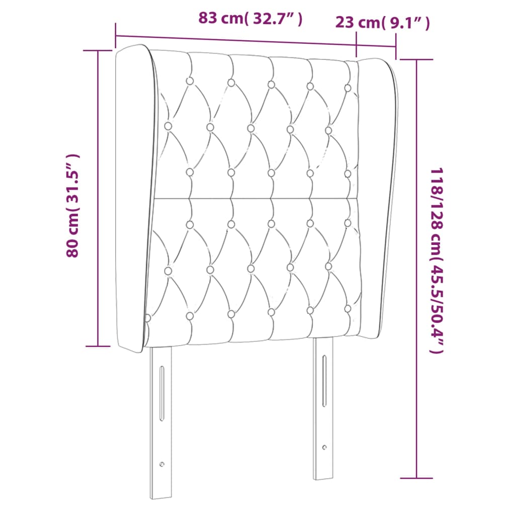 vidaXL Höfðagafl með Eyrum 83x23x118/128 cm Svart Efni