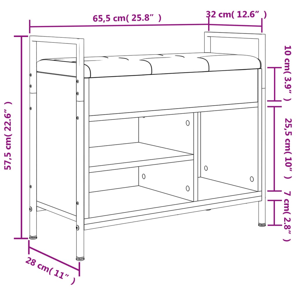 vidaXL Skóbekkur Sonoma Eikarlitur 65,5x32x57,5 cm Samsettur Viður